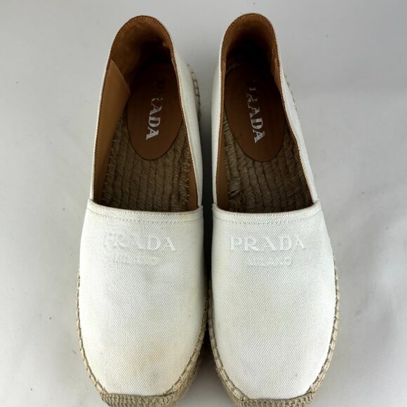 Prada White Canvas Espadrille Flats - size 41/10 US - Picture 10 of 16